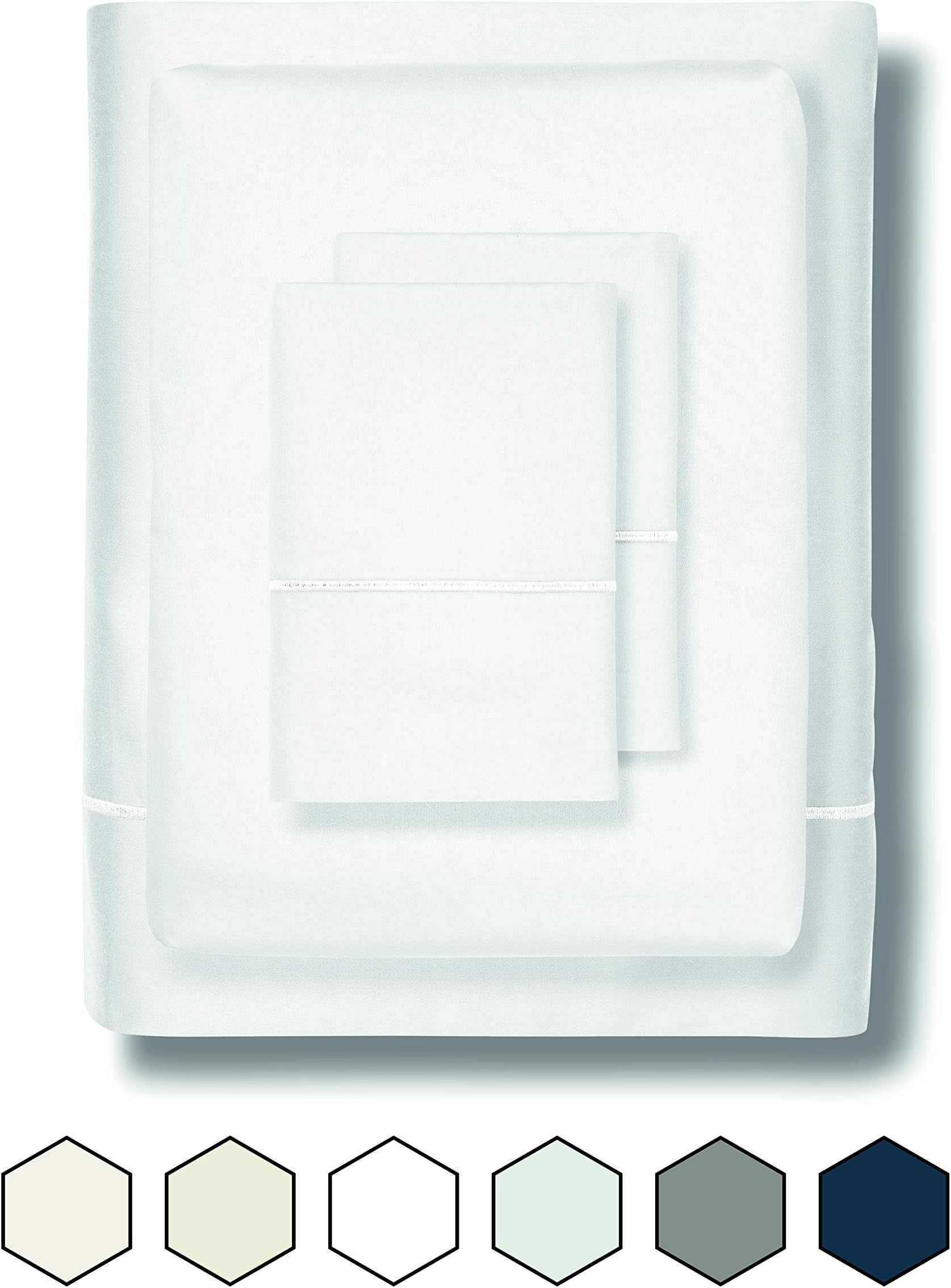 ONE PARK LINENS Organic Cotton Sheet Set GOTS Certified – Sateen Weave Eco Friendly 400 Thread Count Luxurious and Soft - King, White