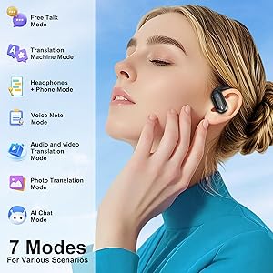 AI Translation Earbuds Real Time 164 Languages Translator Earbuds, 4-in-1 Wireless Bluetooth Earphones with Audifonos Traductores Ingls Espaol for Travel Business Meeting Learning, Magic Black