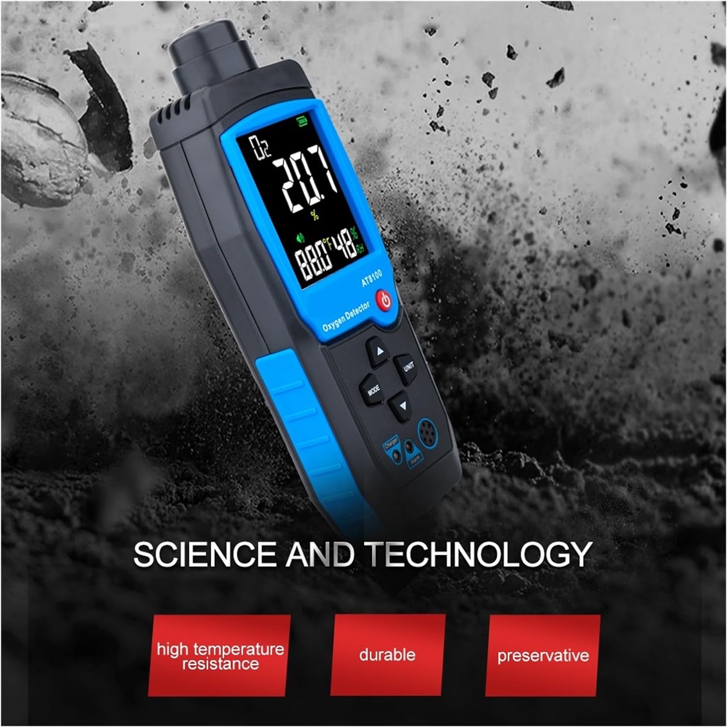 デジタル酸素計 O2 ガス検知器 音と光でアラーム ガスモニター 空気質計 温度 LCD ディスプレイ付き 複数のガスを検知(AT8