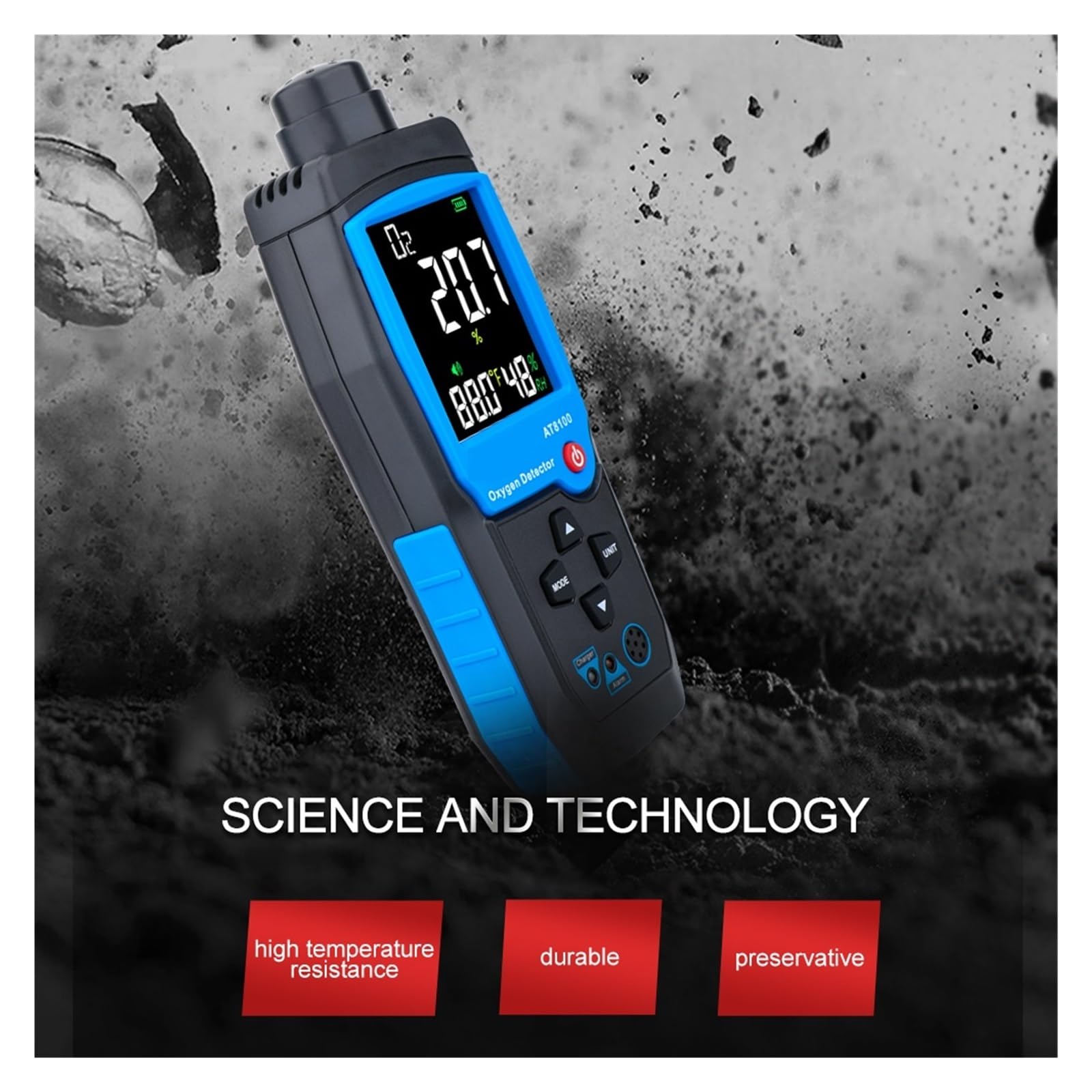 Digitales Serstoffmessrät O2-Gasdetektor mit Ton- und Lichtalarm, Gasmonitor, Luftqualitätsmessrät mit Temperatur-LCD-Anzei Breites Anwendungsgebiet(AR8100)