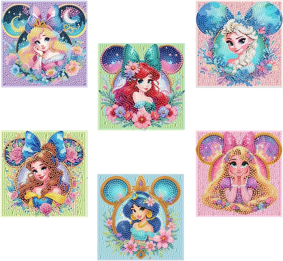 nekpiahu 6 Pack Diamond Art Painting Kits for Kids,Cartoon Diamond Art for Kids Ages 4-8-12,Cartoon Gem Kit Crafts Beginners for Gift Home Wall Decor(6x6inch)