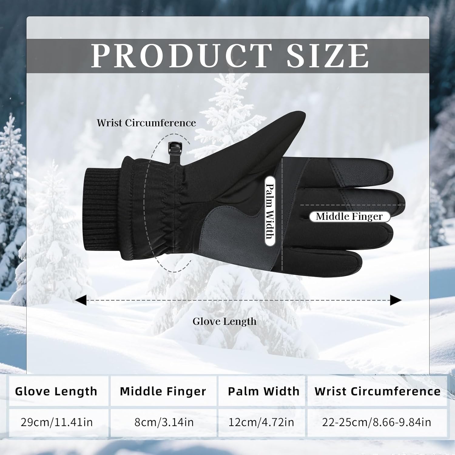 FuninCrea Warm Ski Gloves Men, Windproof Touchscreen Winter Gloves Men Thermal Snow Gloves for Skiing Snowboarding Cycling - Image 2