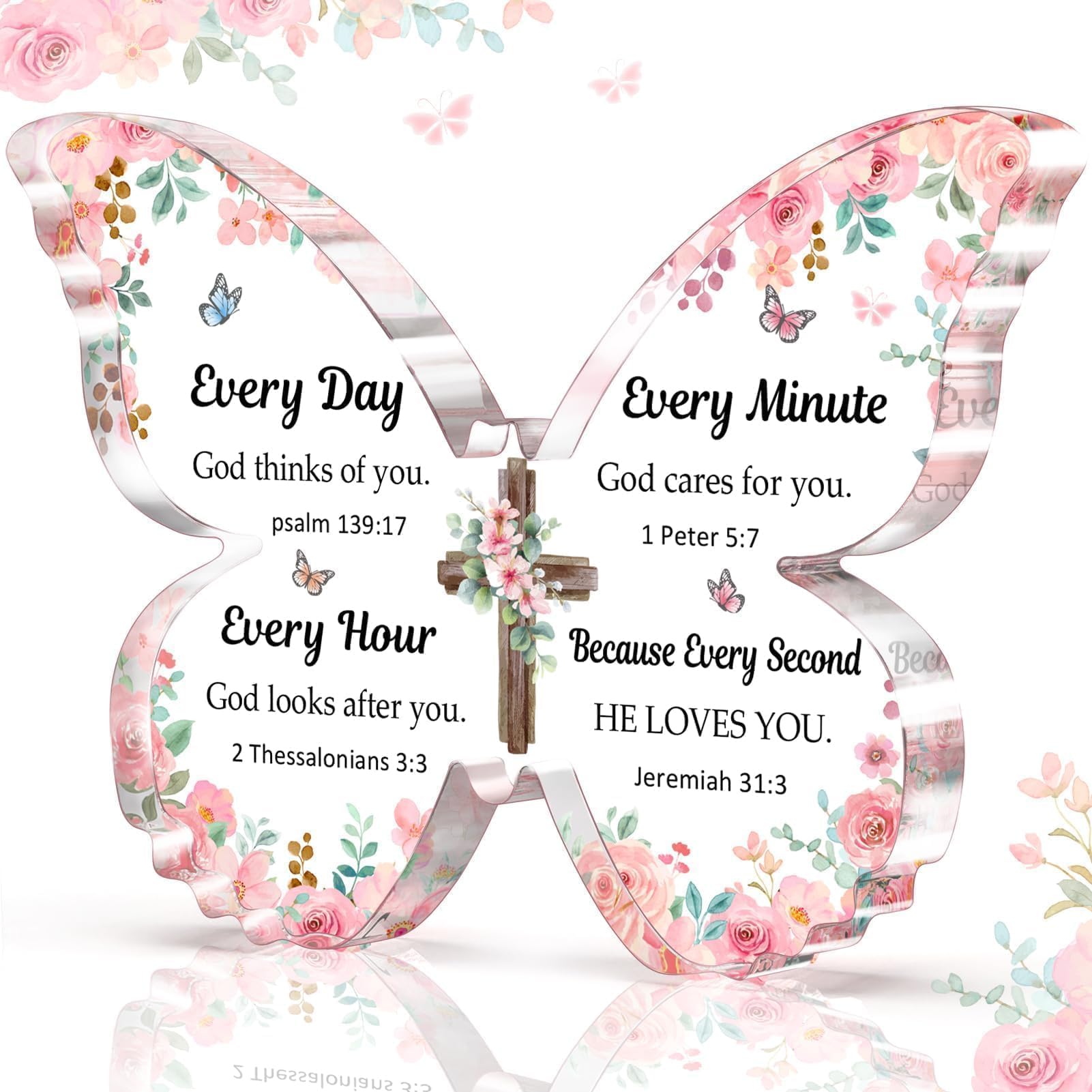 Christian Easter Gifts for Women - 5x3.8x0.5 Inch Acrylic Butterfly Inspirational Plaque with Bible Verse - Christmas or Birthday Gifts for Women Friends