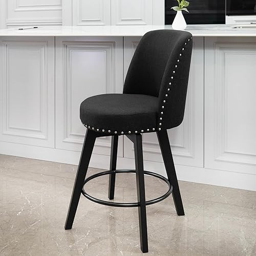 Miniatura 9 de MINCETA Taburetes de mostrador, 26 pulgadas, 360 pulgadas, línea vertical, giratoria, moderna, tapizada, altura de mostrador, juego de 2, PU en