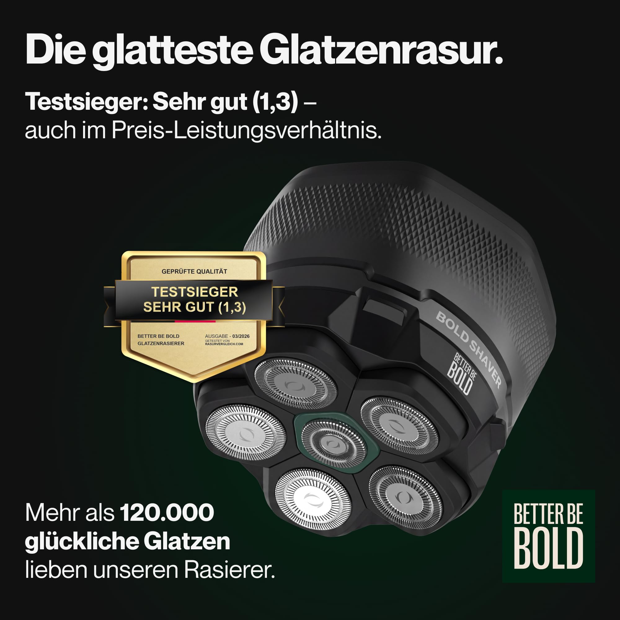 BETTER BE BOLD – Glatzenrasierer & Glatzencreme Anti-Shine 50ml SET – Mattierende Pflege für Glatze 0–3 mm – Beruhigt nach der Rasur – ohne Schnittgefahr und Hautirritationen – Shaver auch für Bart