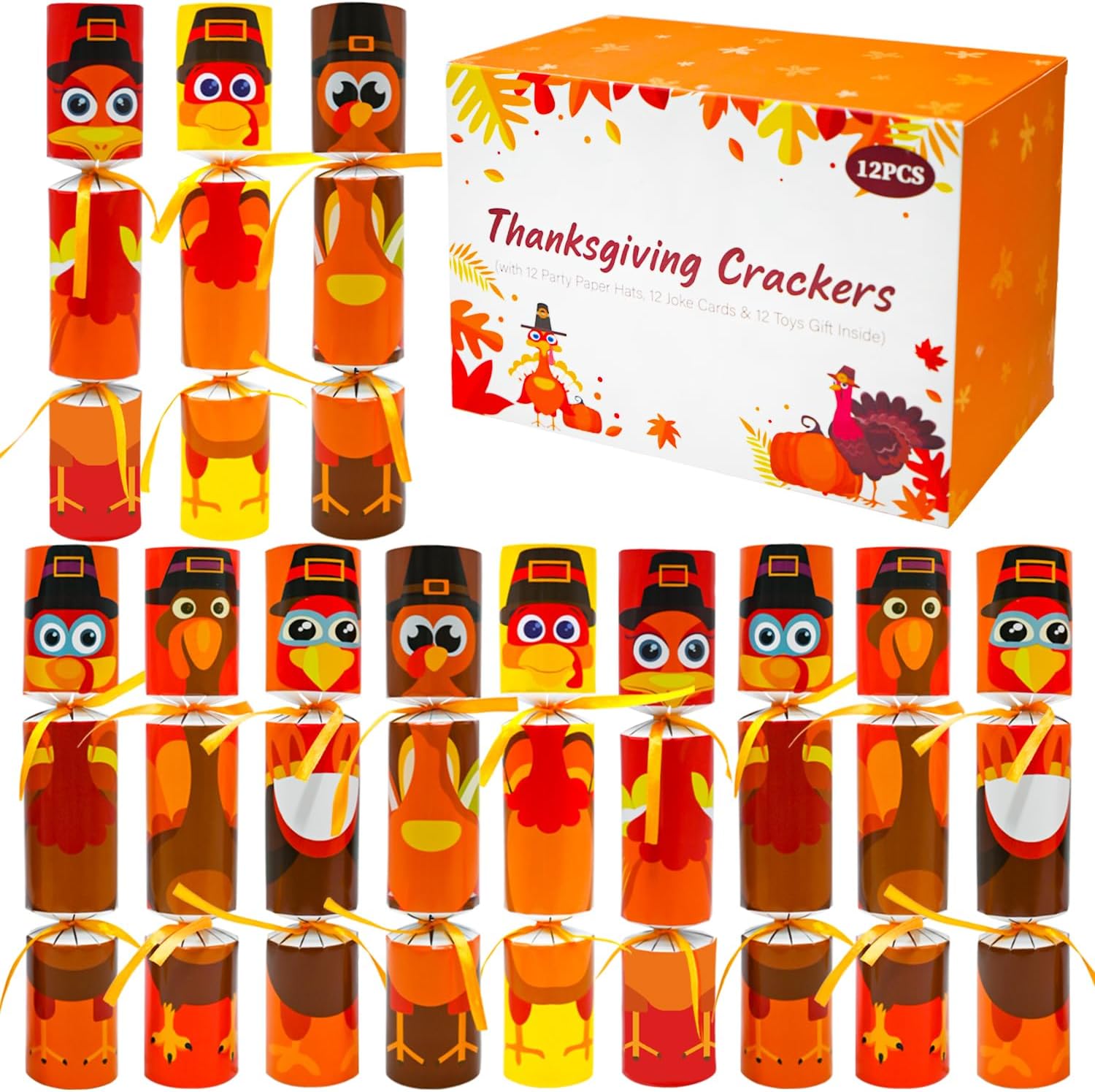 12-Pack Christmas Party Favors Set, No-Snap Christmas Cracker Poppers with Hats, Jokes & Gifts, Xmas Table Decor for Holiday Dinners Stocking Stuffers Festive Party Supplies
