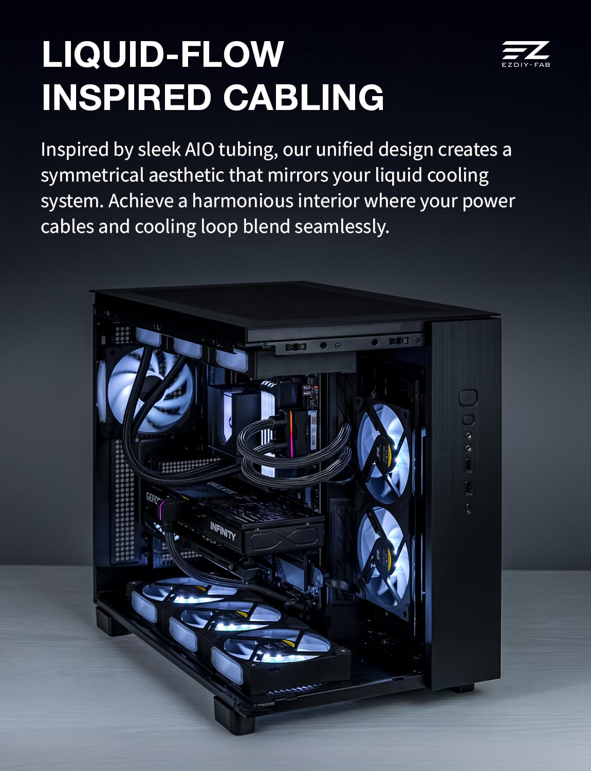 EZDIY-FAB UNIFAS ARGB 24-poliges PC-Netzteil-Verlängerungskabel, 16AWG ATX 24-polige Stromverlängerung, Einheitliches Doppelrohr-Design für Sauberes PC-Kabelmanagement, Schwarz