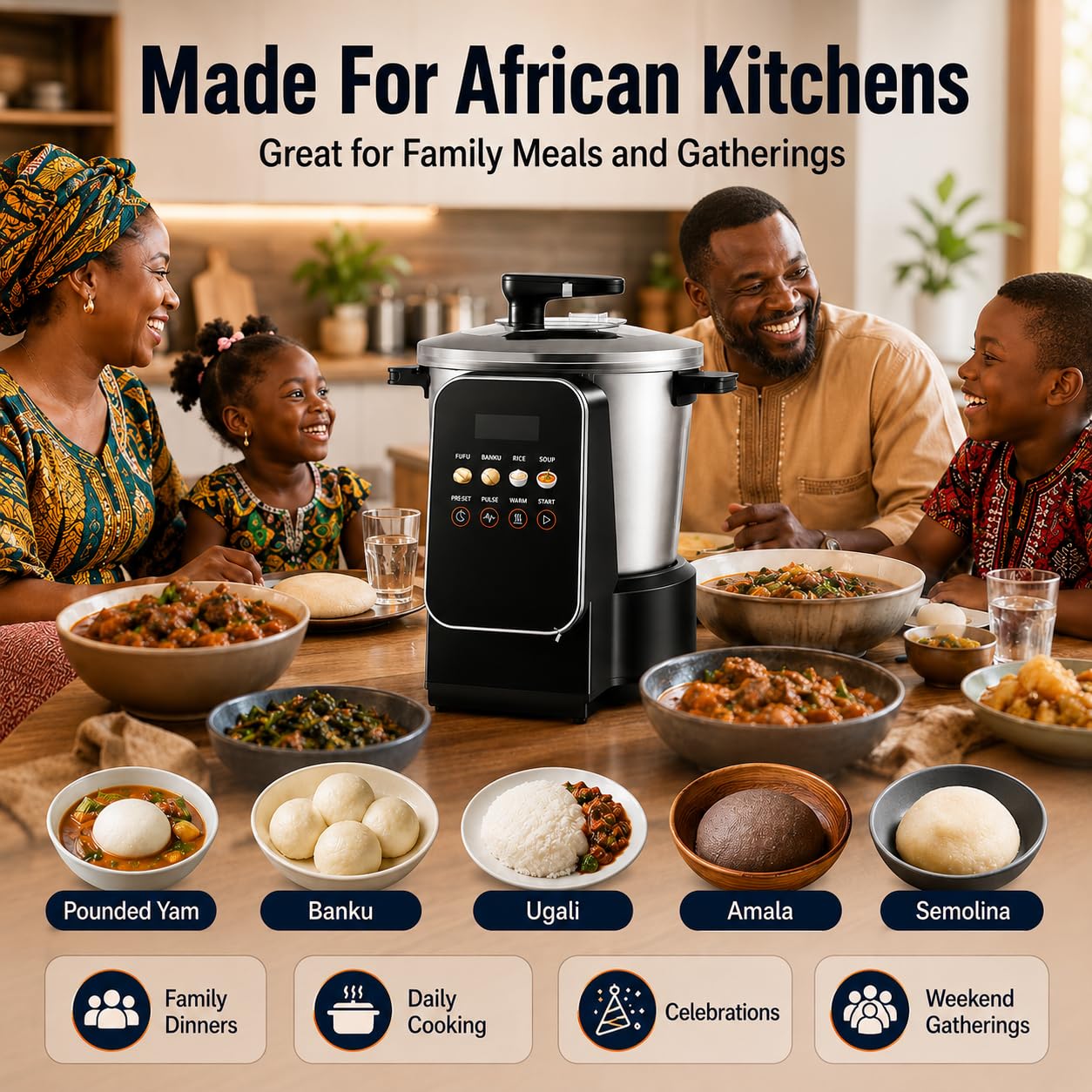 Fufu Maker automatique 6 L, 900 W Yam Pounder avec contrôle tactile LED