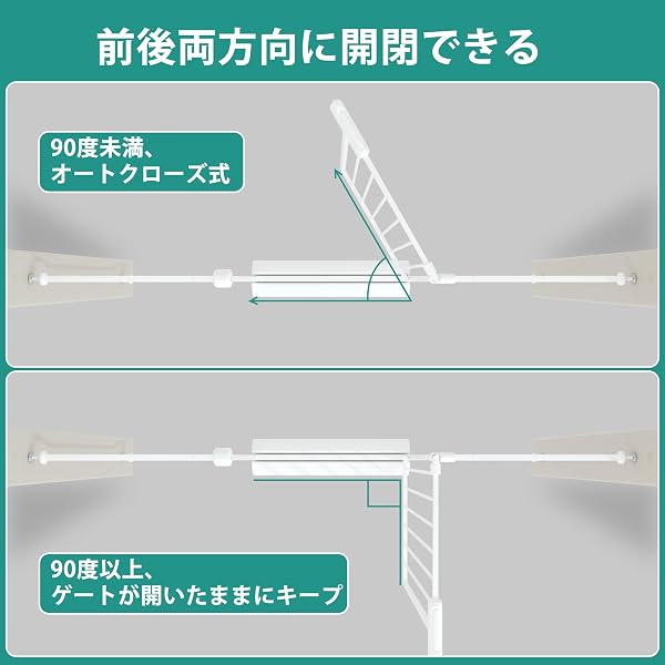(Fairy Baby) ベビーゲート 取付幅146-158cm 高さ78cm 階段上 突っ張り式 オートクローズ機能 扉開閉式 赤ちゃん ゲート バリアフリー 柵 拡張付き ホワイト - 3