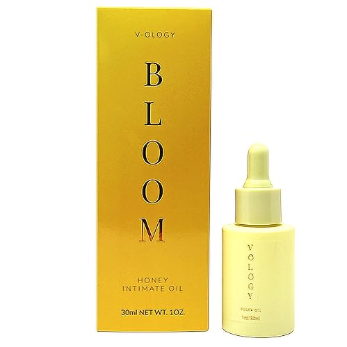 Bloom Aceite íntimo vegano 100% natural Hidrata la sequedad femenina, ardor, picazón, irritación, cabello encarnado y olor, 1.0 fl oz (miel)
