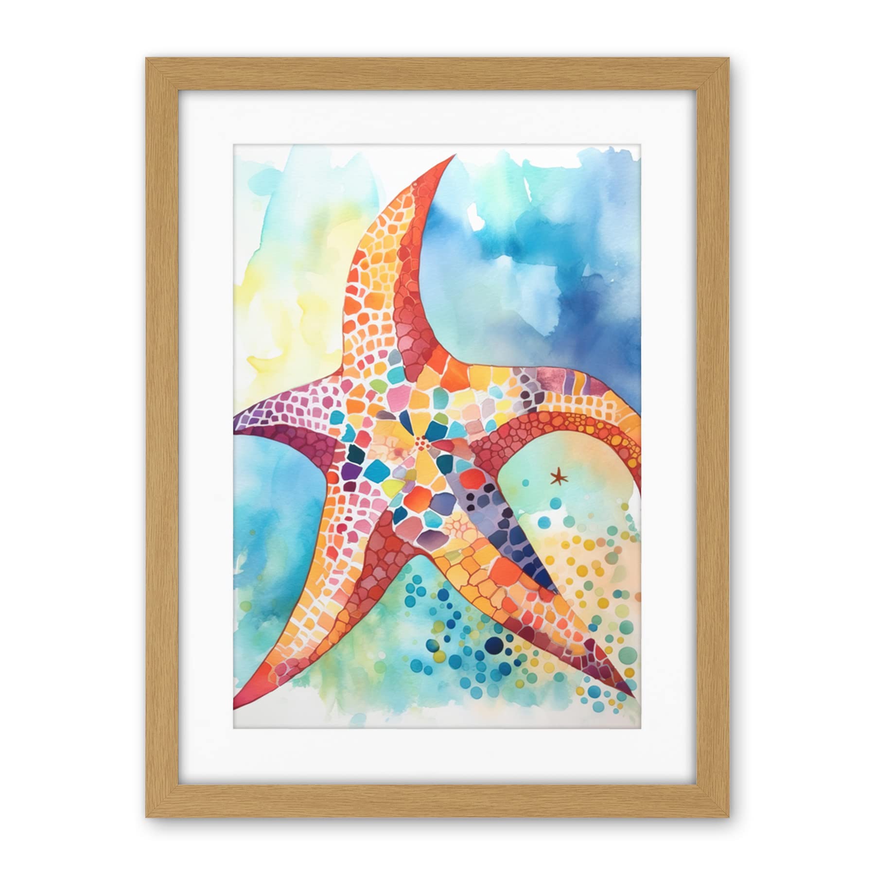 Artery8 Abstract Mosaic Starfish Folk Art Artwork Framed Wall Art Print 18X24 Inch