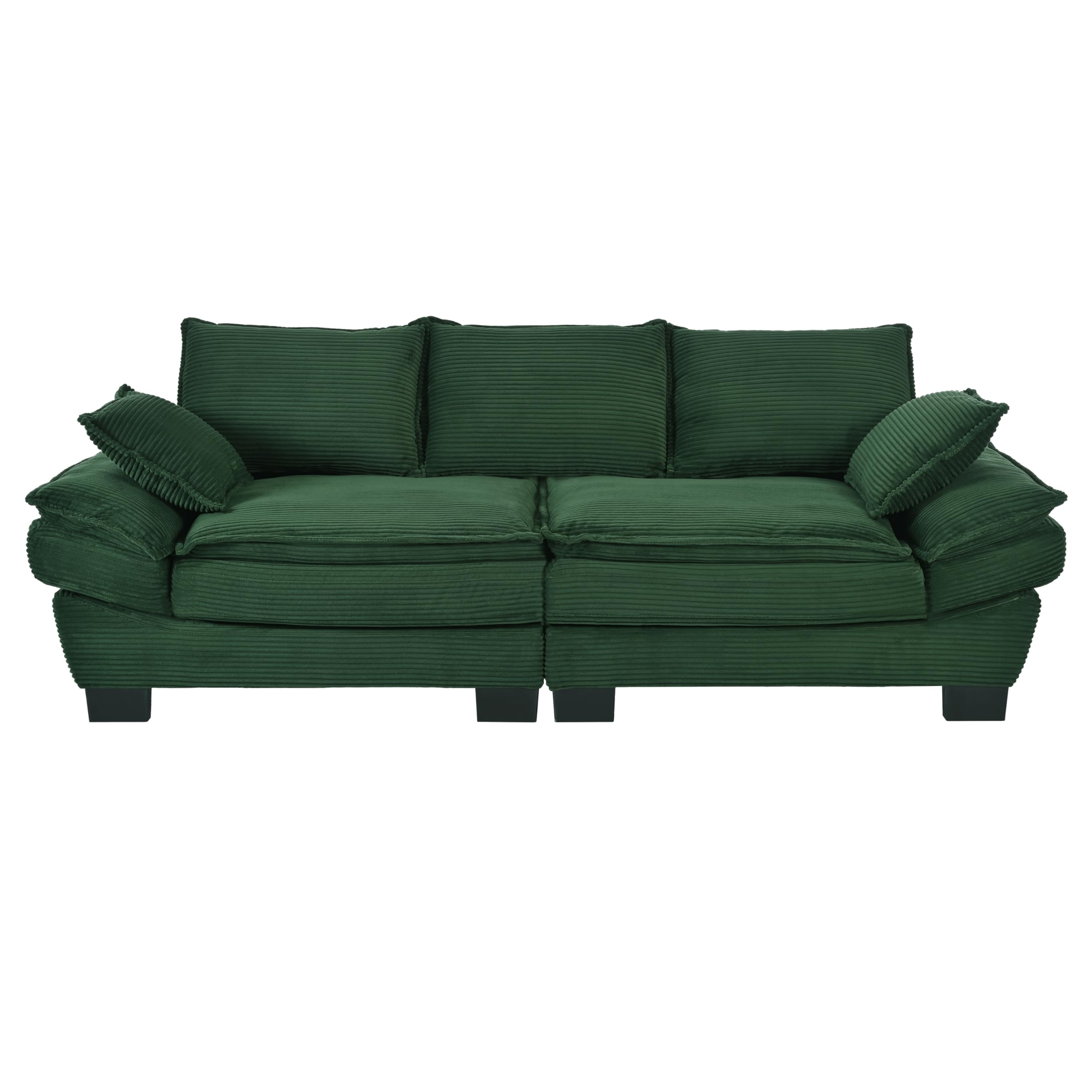 Sofá moderno de tela de pana curvada de 85.4 pulgadas, sofá tapizado con 2 almohadas decorativas para sala de estar, dormitorio, apartamento, color verde oscuro 7