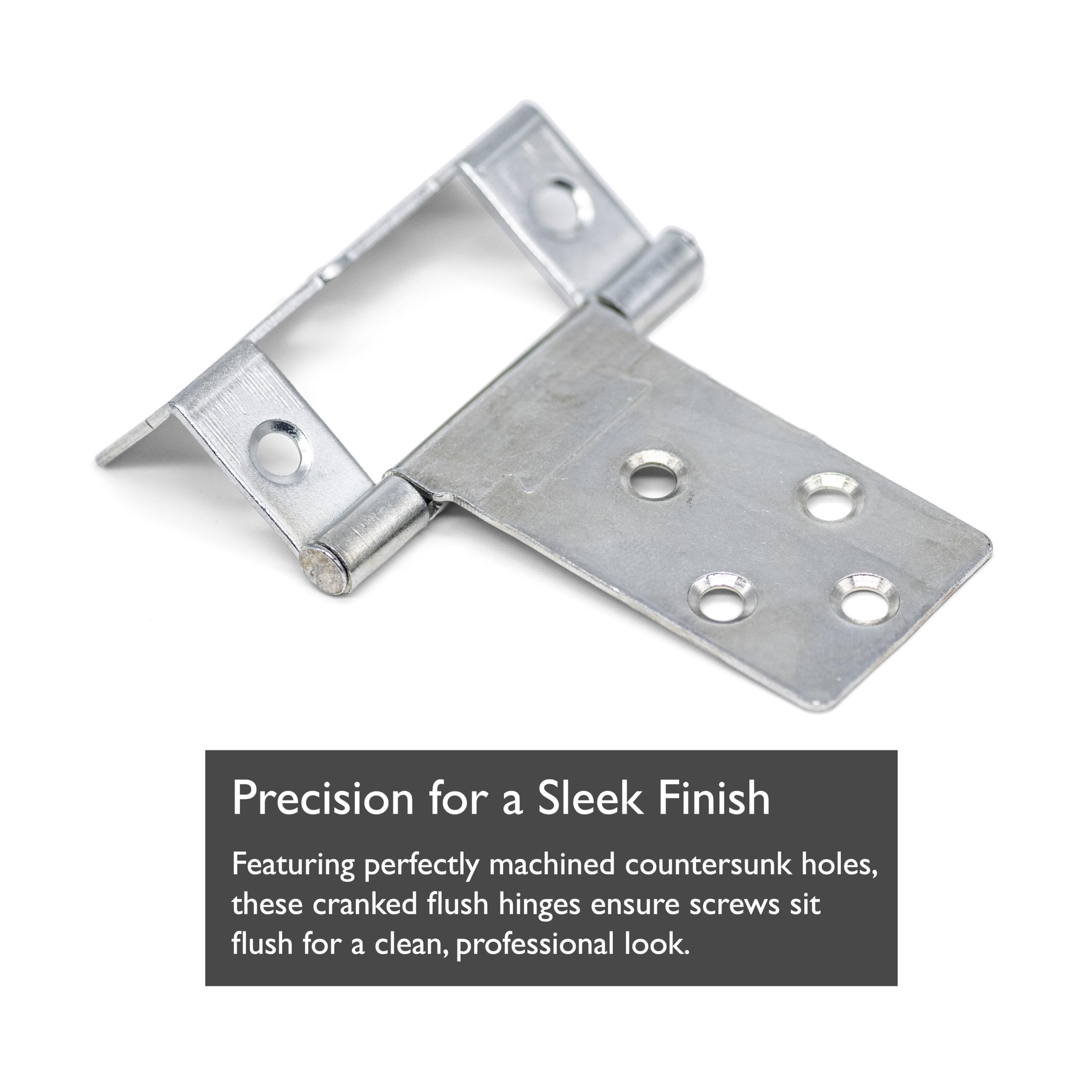 50mm Cranked Flush Hinges with Complete Fittings, Silver Zinc Coated Cabinet, Cupboard - Image 3