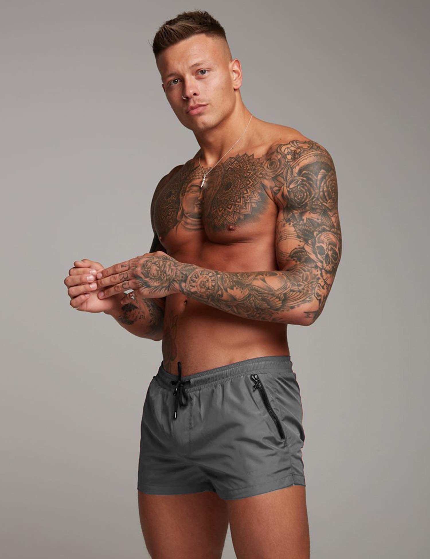 COOFANDY Maillot de bain pour homme - Short de bain - Taille S à XXL, gris foncé, Large