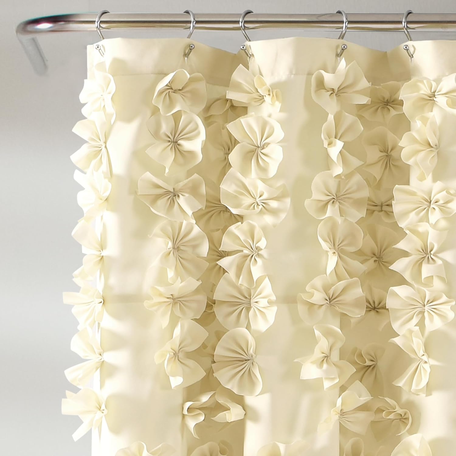 Lush Decor Riley Shower Curtain, 72" W x 72" L, Buttercream - Bathroom Curtain - Coquette Decor - Bow Shower Curtains - Cottage Core - Fabric Shower Curtains