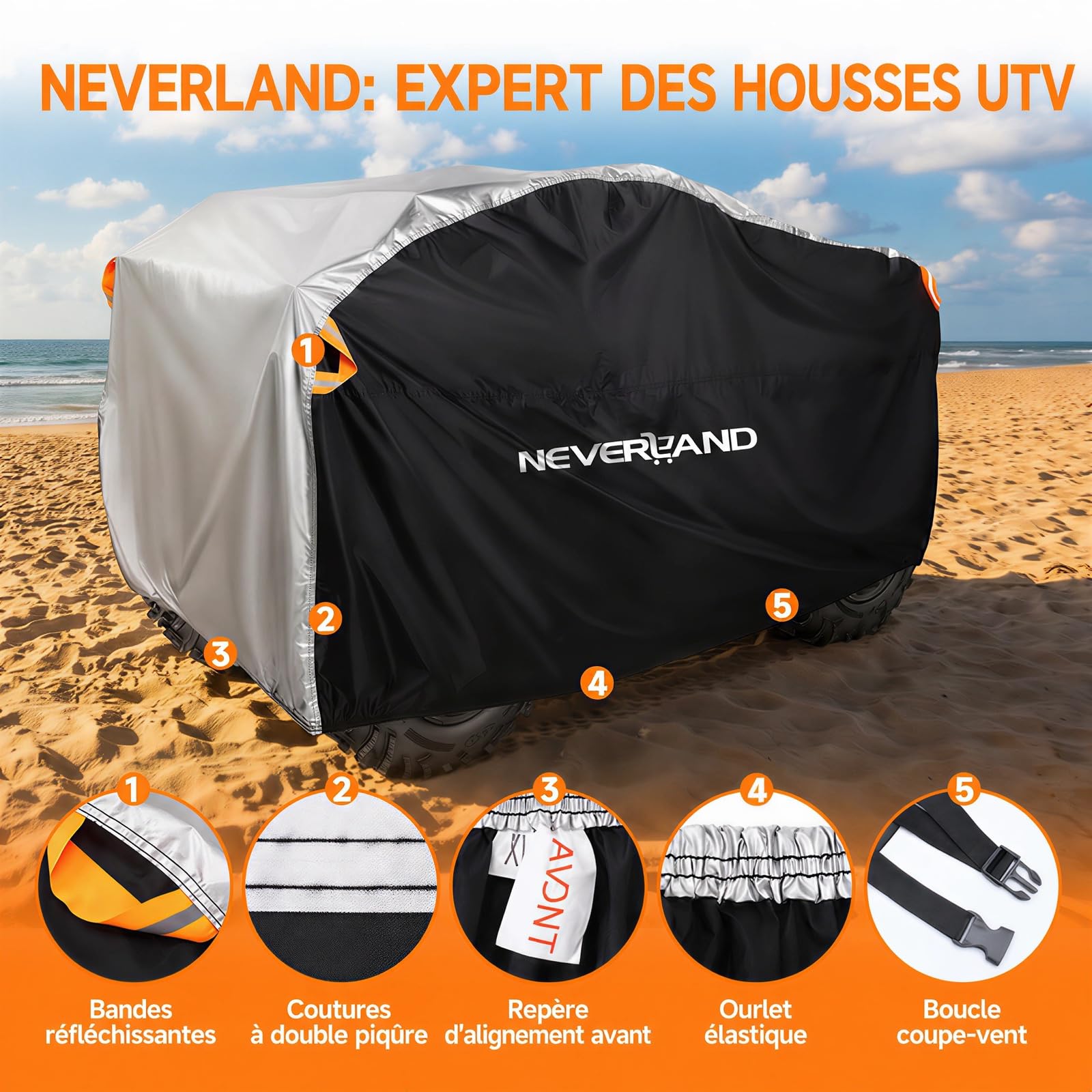 Housse Protection Quad XXL 256x110x120cm CEMOFE - Bâche Moto Quad Imperméable Oxford 300D Avec Bandes Réfléchissantes