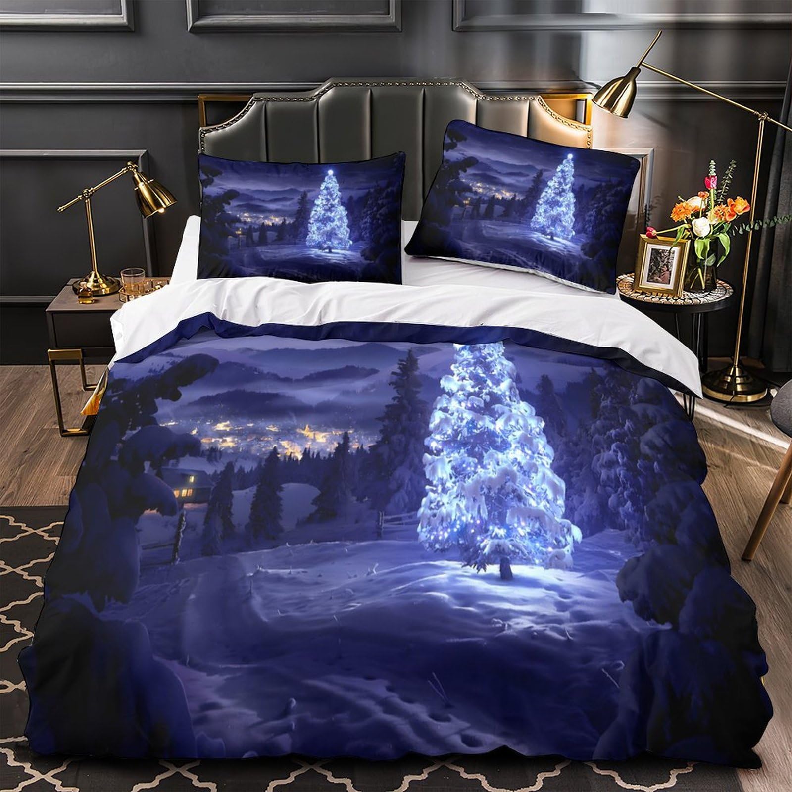 Housse de Couette Noël 200x200 Parure Lit Enfant Fille Garçon