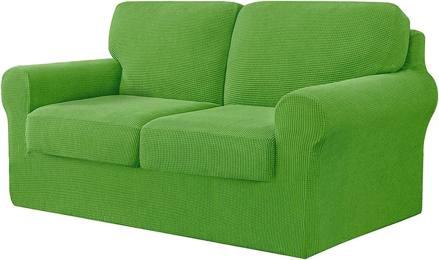 Housse de canapé extensible vert gazon 2 places antidérapante 145-178 cm
