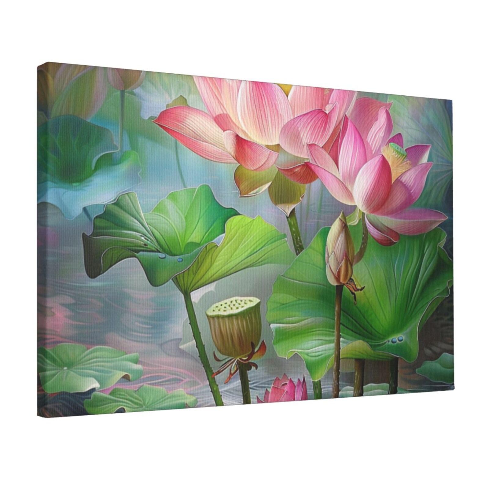 YKLJG spirit of the lotus Printed Wall Art Canvas Prints 45x30 CM Wooden Framed Picture Painting Artwork for Bedroom Kitchen Home Office Decor