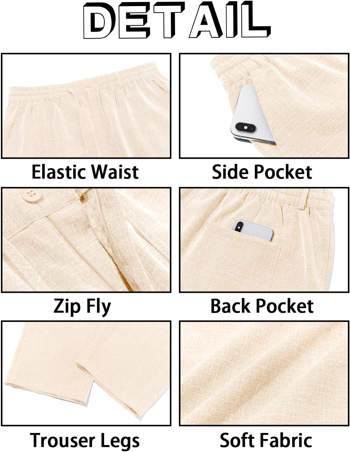 Runcati Mens Casual Pants Linen Elastic Waist Drawstring Lightweight Pants Loose Fit Summer Beach Yoga Trouser - Image 5
