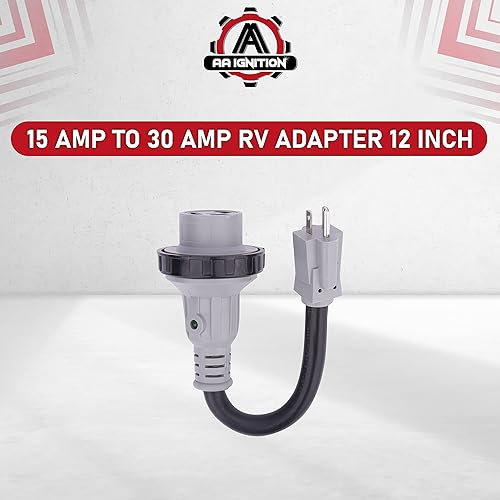 Miniatura 6 de AA Ignition Adaptador RV de 15 amperios a 30 amperios de 12 pulgadas - macho 5-15P a hembra L5-30R - Conector convertidor eléctrico Dogbone de 125
