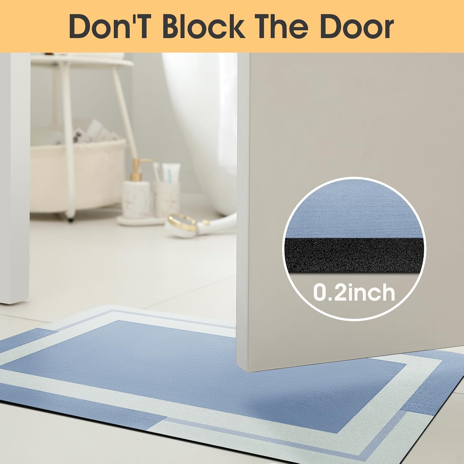 Ultra Thin Bath Mat, Upgrade Backing Non Slip Thin Bath Mats Fit Under Door, Quick Dry Ultra Absorbent Bathroom Rugs, Machine Washable Bath Rugs for Bathroom, Bathtub & Kitchen, Blue/Bordered/32"x20" - Image 3