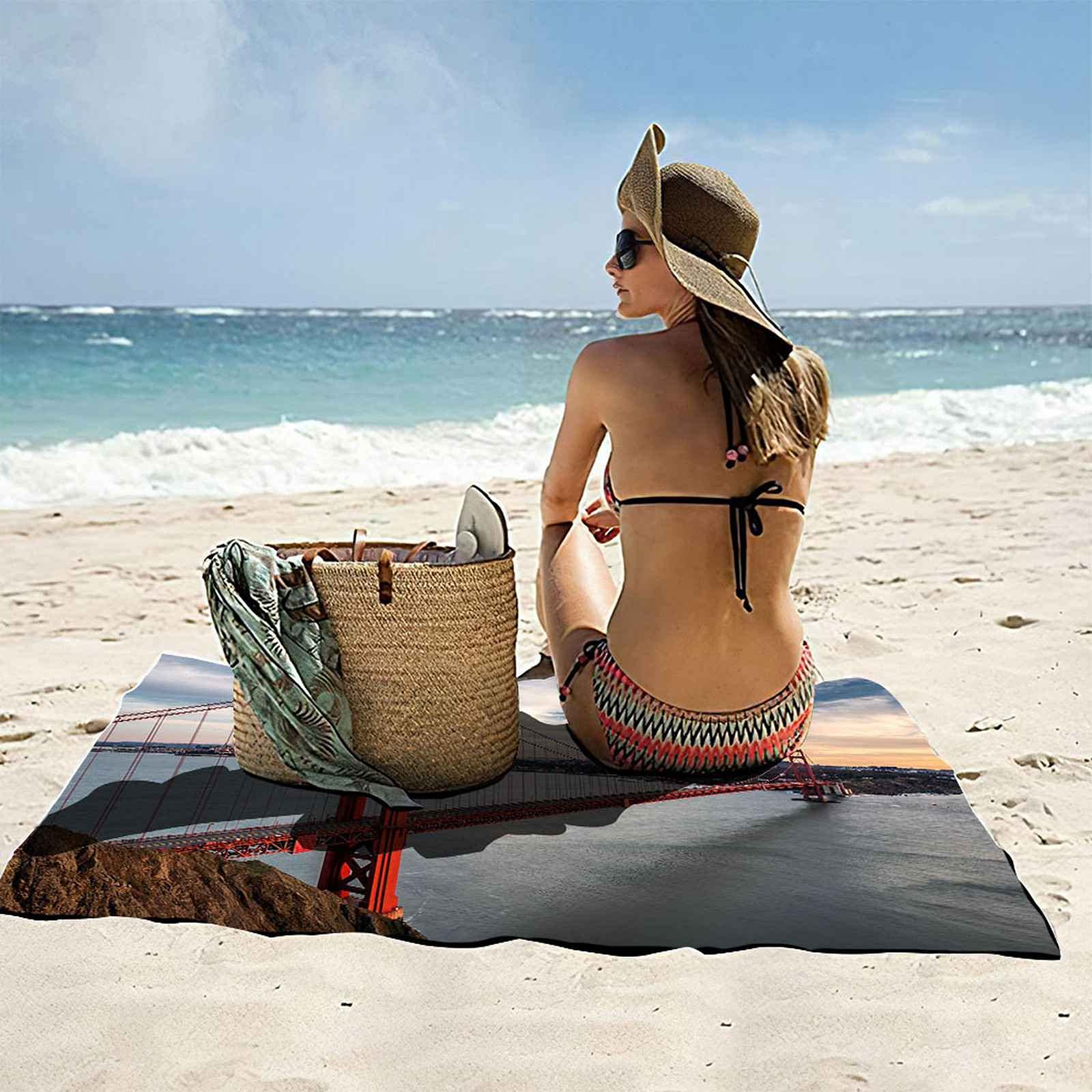 Telo Da Mare 3D Paesaggio Del Ponte Rosso Stampato Asciugamano Da Spiaggia 150x200cm Asciugamano Microfibra Grande Antisabbia Leggero Telo Mare Per Sport Piscina Viaggi In Famiglia Vacanze