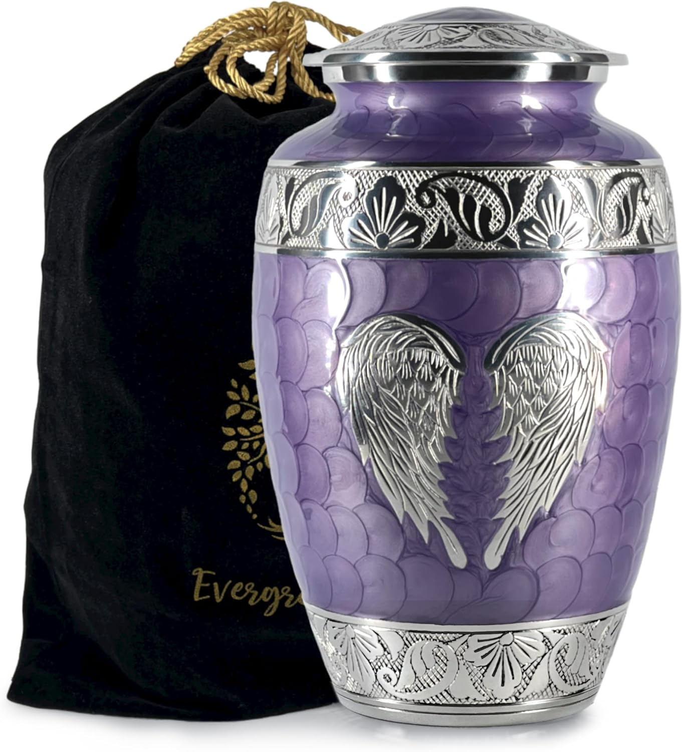 Purple Urn for Human Ashes Adult Female and Male – Elegant Large Cremation Urns with Angel Wings, Decorative Funeral Memorial Burial Urn