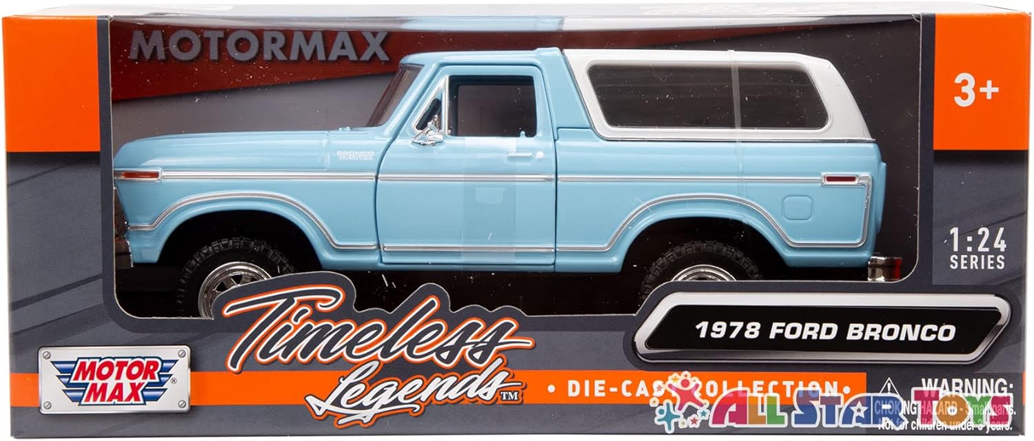 1978 Bronco 1:24 Diecast Model Car SUV Motormax 79373 (Light Blue)