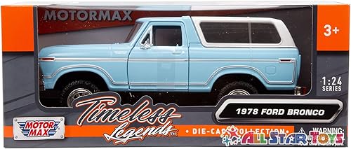 Miniatura 3 de 1978 Bronco 124 Modelo Diecast Car SUV Motormax 79373 (azul claro)