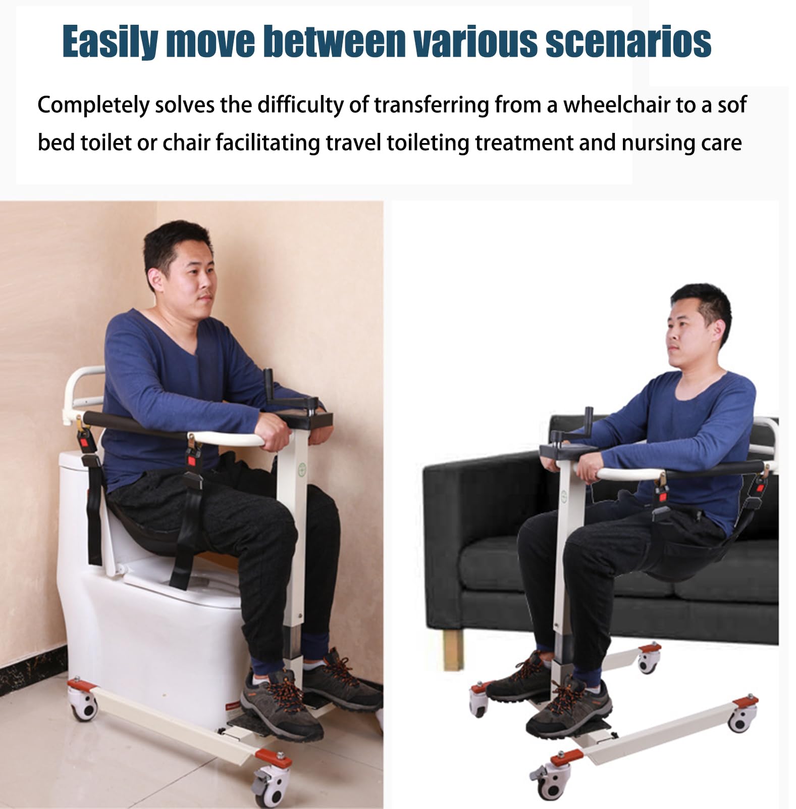 Silla de Transferencia con Grúa 4 en 1 Silla de Transferencia Elevador de Pacientes,Silla de Ruedas para el hogar, Ayuda de Transferencia,Ajustable en Altura/Anchura