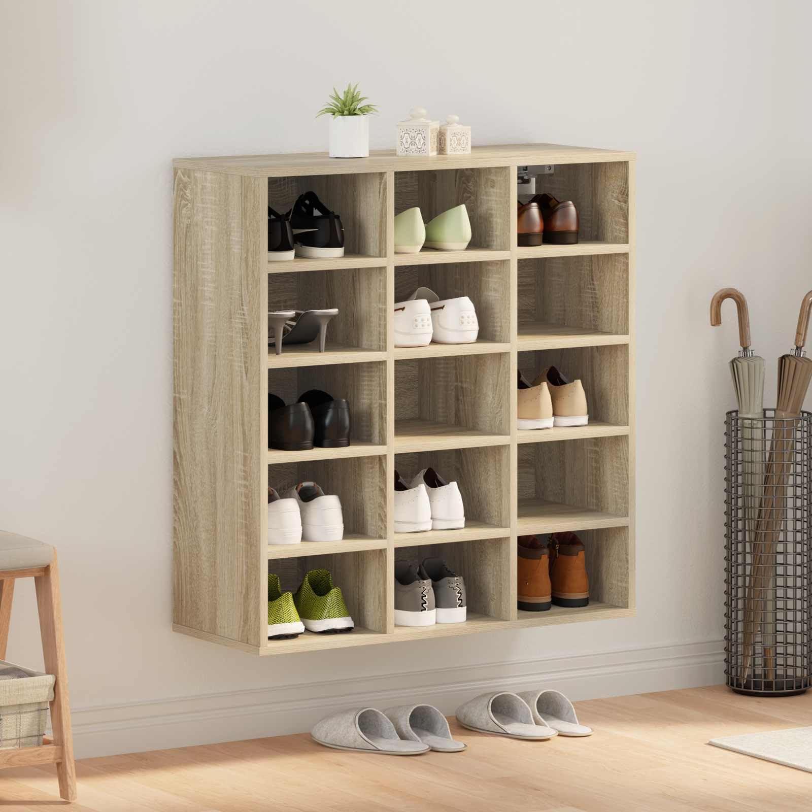 Couloir encombré ? Armoire à chaussures chêne Sonoma étroite pour entrée