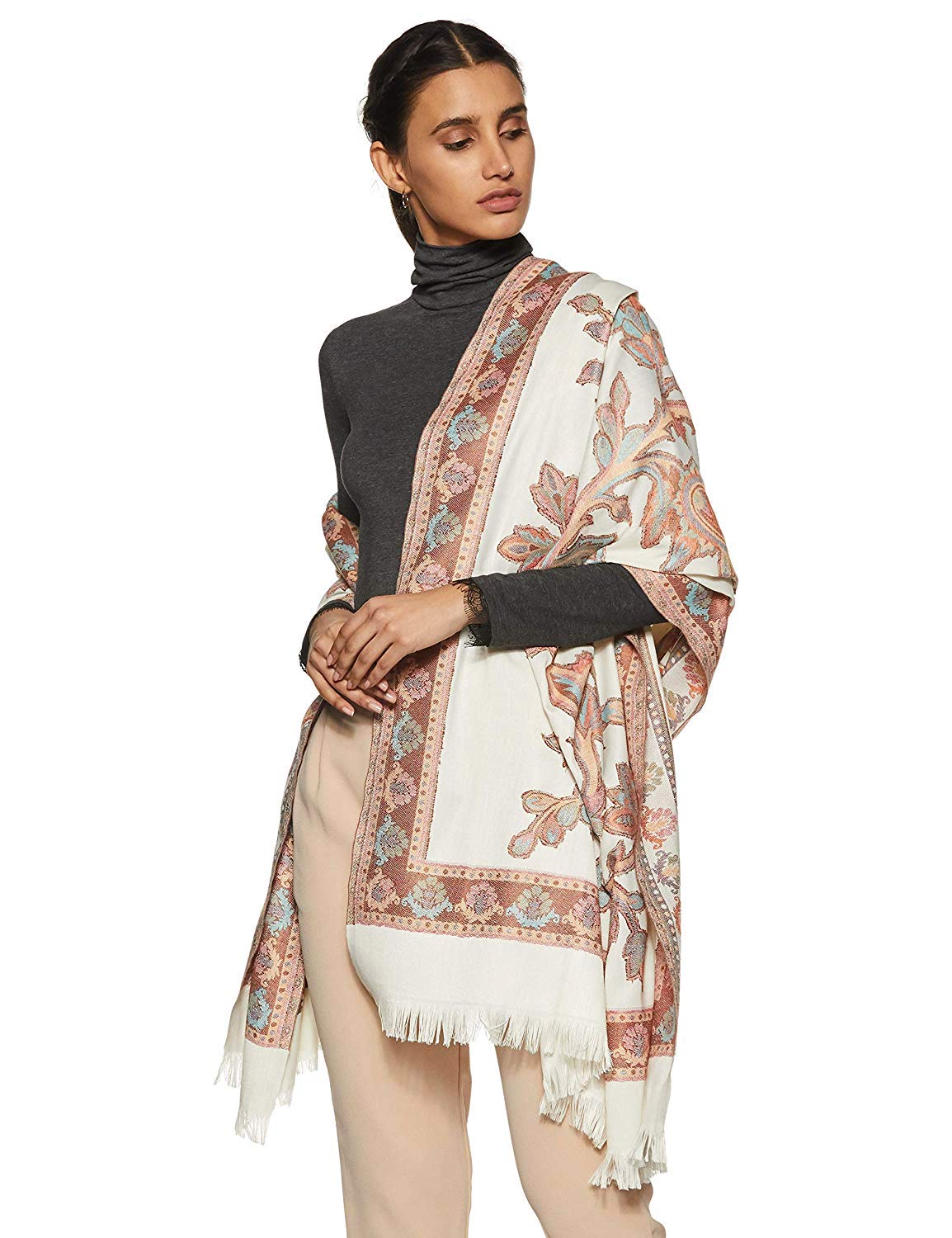 weavers villa Women's Acro Wool Blend Woven Kashmiri Shawls, Stoles, 100cm X 200cm-picture-34
