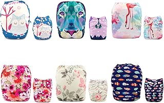ALVABABY Baby Cloth Diapers One Size Adjustable Washable Reusable for Baby Girls and Boys 6 Pack with 12 Inserts (Sets 6DM10, All in one) - coolthings.us