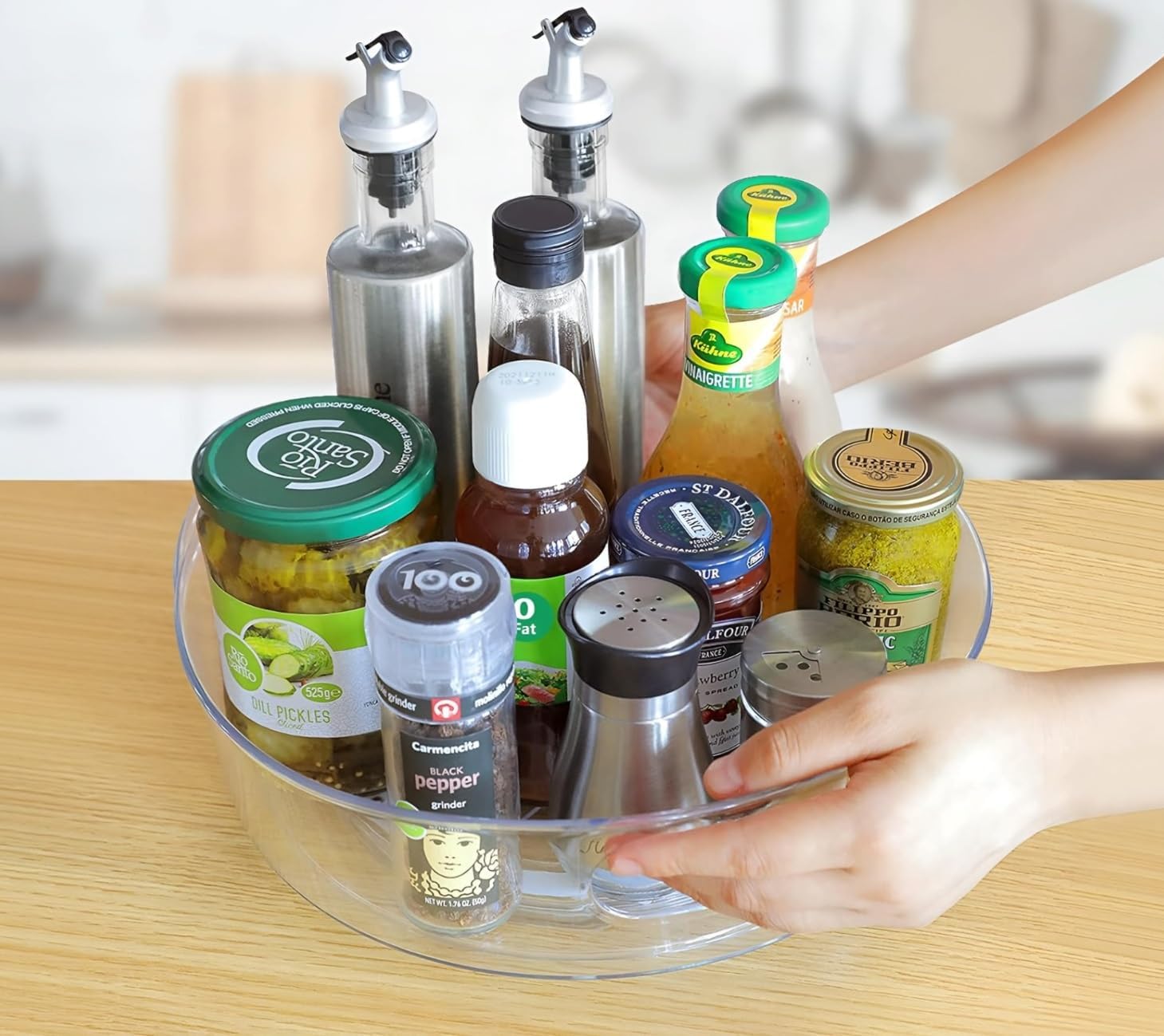 JRM 360° Rotating Organizer Tray Multi- Function Rotating Tray/Kitchen Organizer/Cosmetics Organize Size:- (23X23X7.5) cm (Clear)
