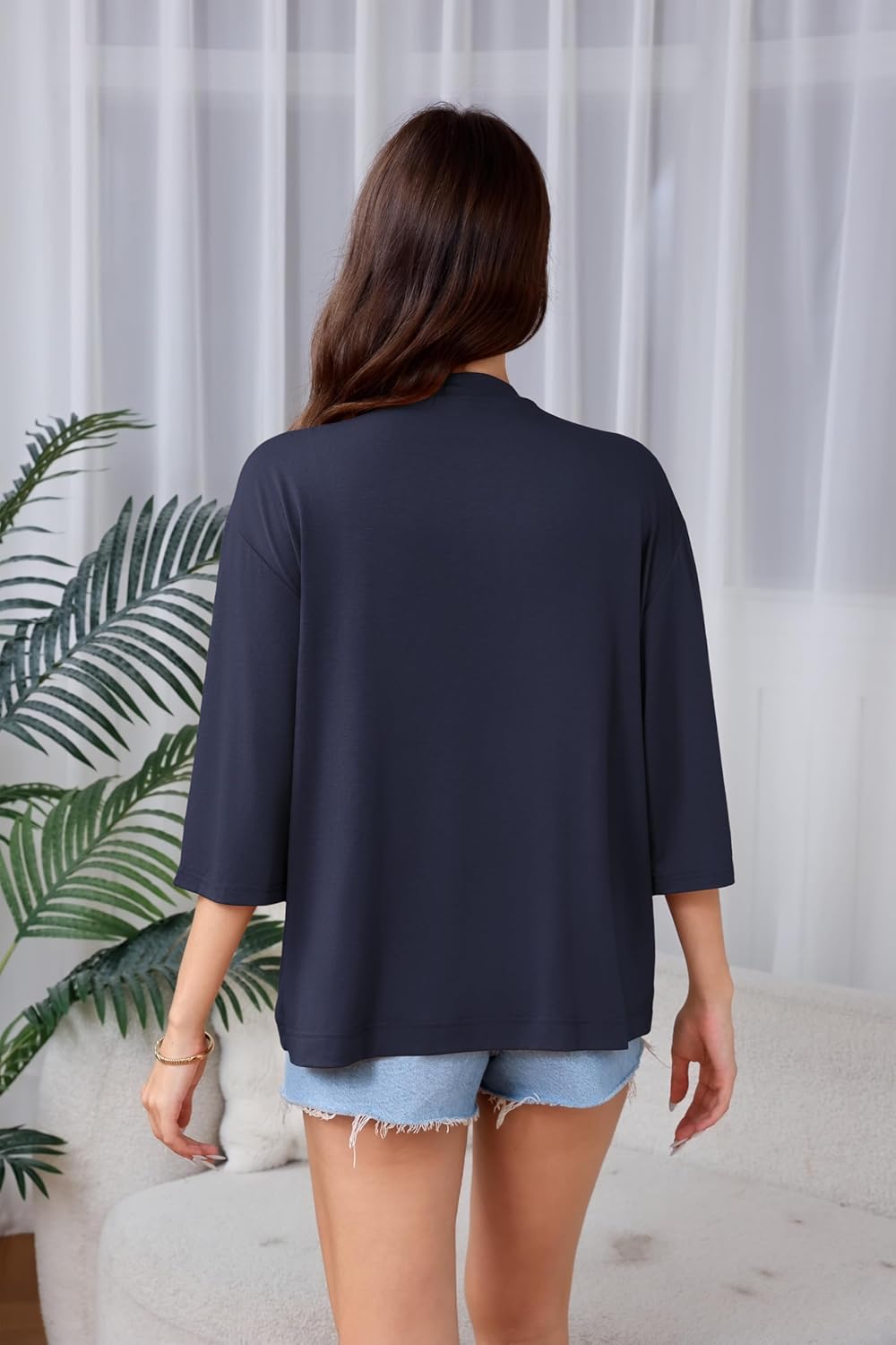 Women's Casual Lightweight Open Front Cardigans Soft 3/4 Bell Sleeve Cardigan Summer Cover Ups - Image 2