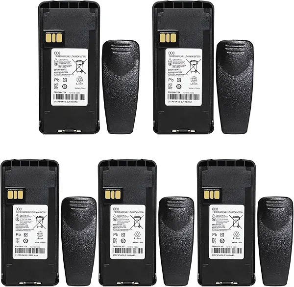 Teseko 5-Pack PMNN4476A PMNN4476 PMNN4080 CP185 Two-Way Radio Battery 7.4V 2600mAh Li-ion Replacement for Motorola CP100D XIR C1200 CP1200 CP1300 CP1600 CP1660 CP476 EP350 Talkabout Radios+Belt Clip