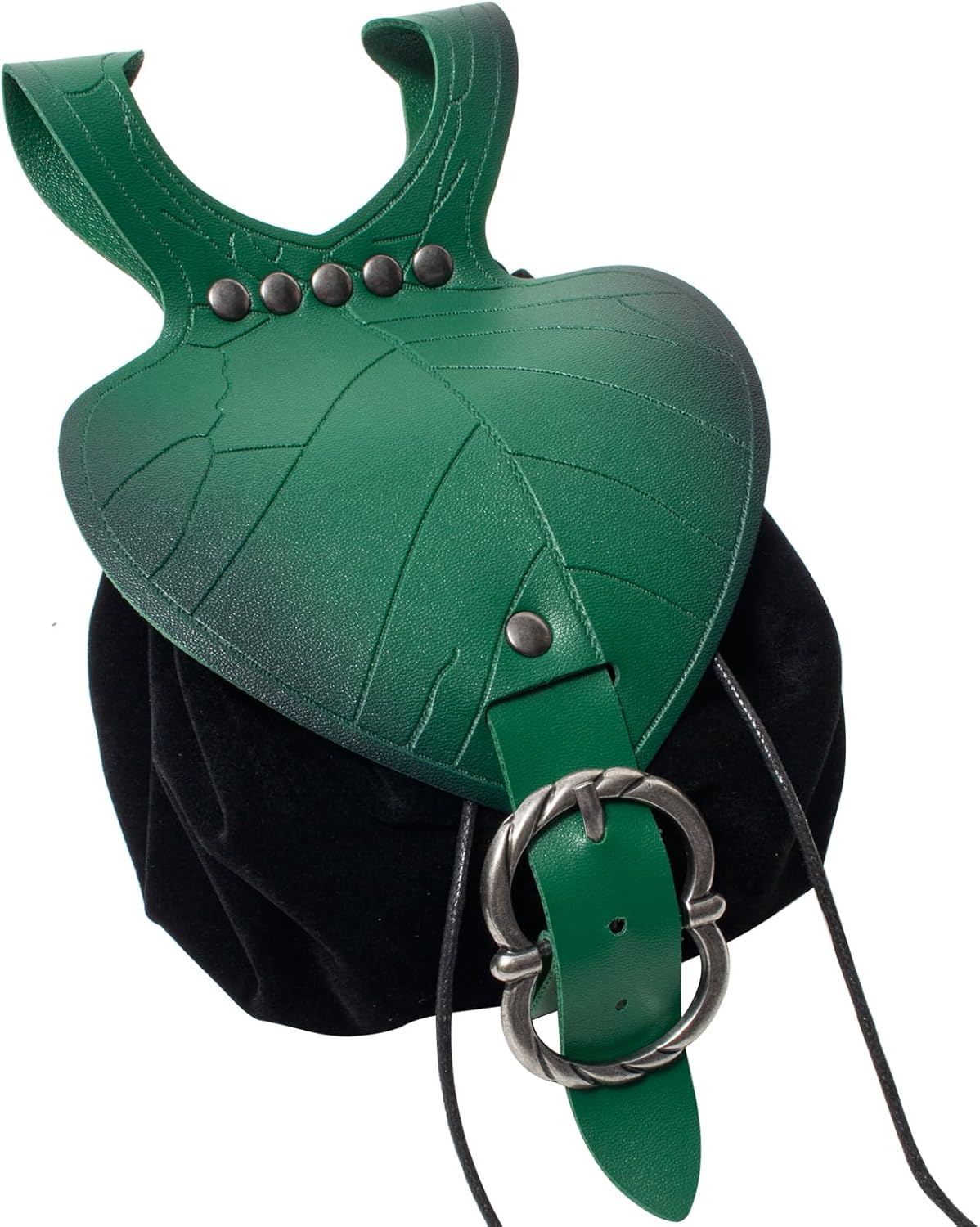 Leather Belt Pouch Medieval Vintage Renaissance Viking LARP Cosplay Costumes Drawstring Coin Purse Phone Holder Waist Bag (Leaf Black)