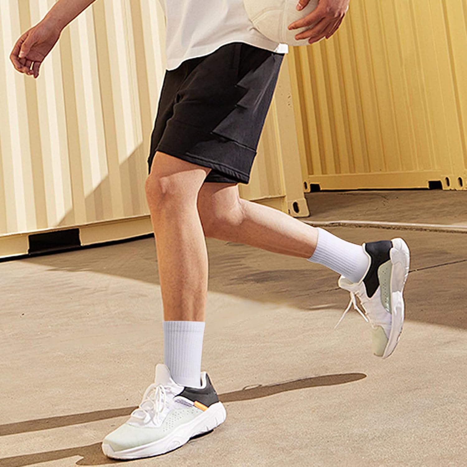 MUQU Mens White Quarter Socks - Thin Athletic Running Mid Crew Socks for Sports 6 Pairs - Image 2