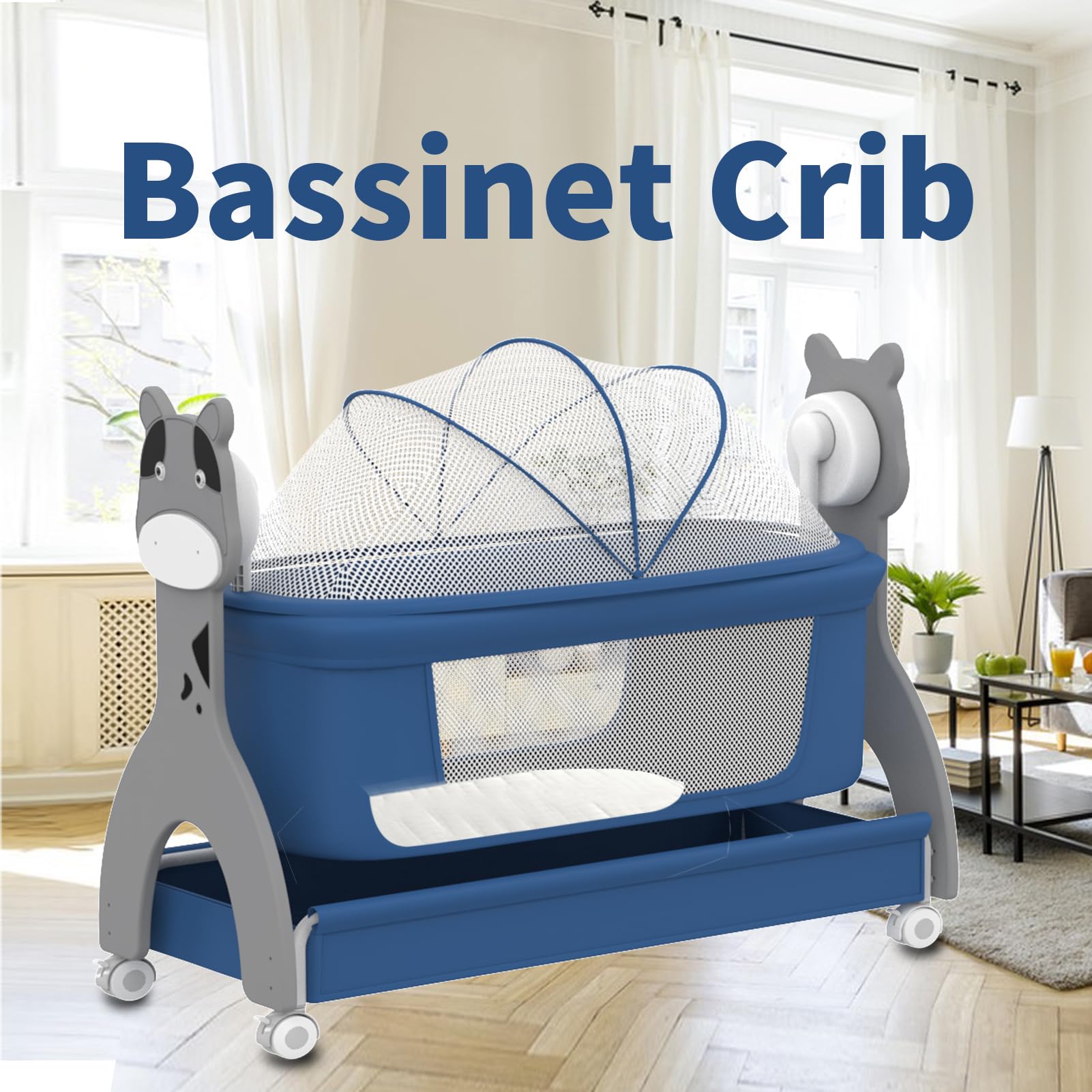 Electirc Baby Bassinet, Rocking Baby Crib with Locking Wheels, Baby ...