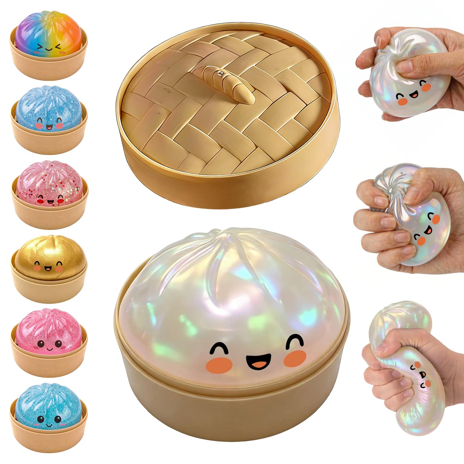 Photo 1 of Glitter Dumpling Squishy,Dumpling Squishies,Glitter Dumplings Mystery Box,Colorful Dumplings Stress Balls Fidget,Jumbo Squishy Toy,Suitable for Adult use in Offices and Homes (Glitter White)