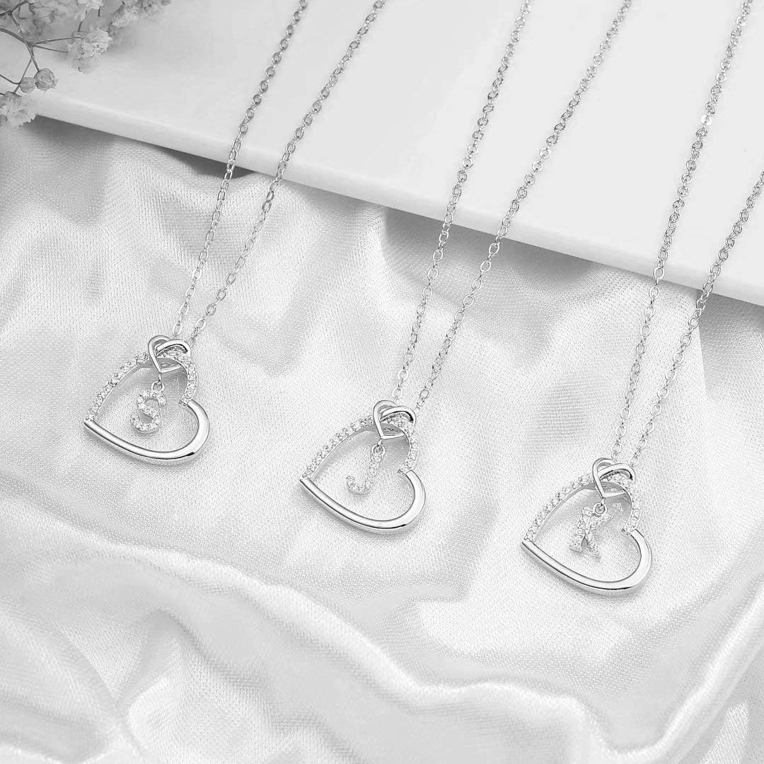 M MOOHAM Valentines Gifts for Kids Teen Girls Her - Cubic Zirconia Heart Pendant Initial Necklace, Dainty Initial Letter A - Z Necklace Jewelry Valentines Gifts for Kids Girls Women - Image 6