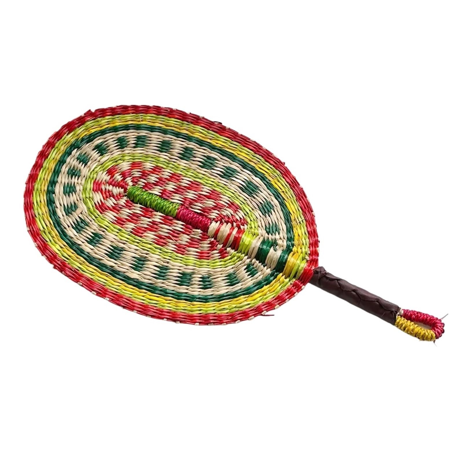 Bamboo Woven Fan, Handwoven Straw Fan Multicolor Hanging Wall Decor(Color 1)