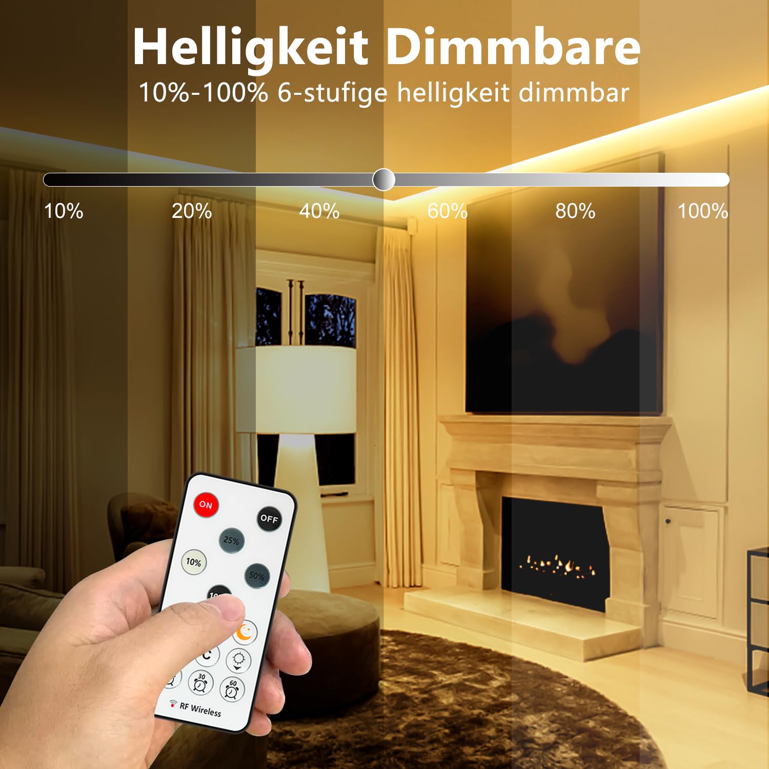 Wefomey Striscia LED 40 m, luce bianca calda, 3000 K, dimmerabile, 24 V, autoadesiva, 2835, flessibile, fai da te, 1920, con alimentatore di rete e telecomando RF per interni e cucina