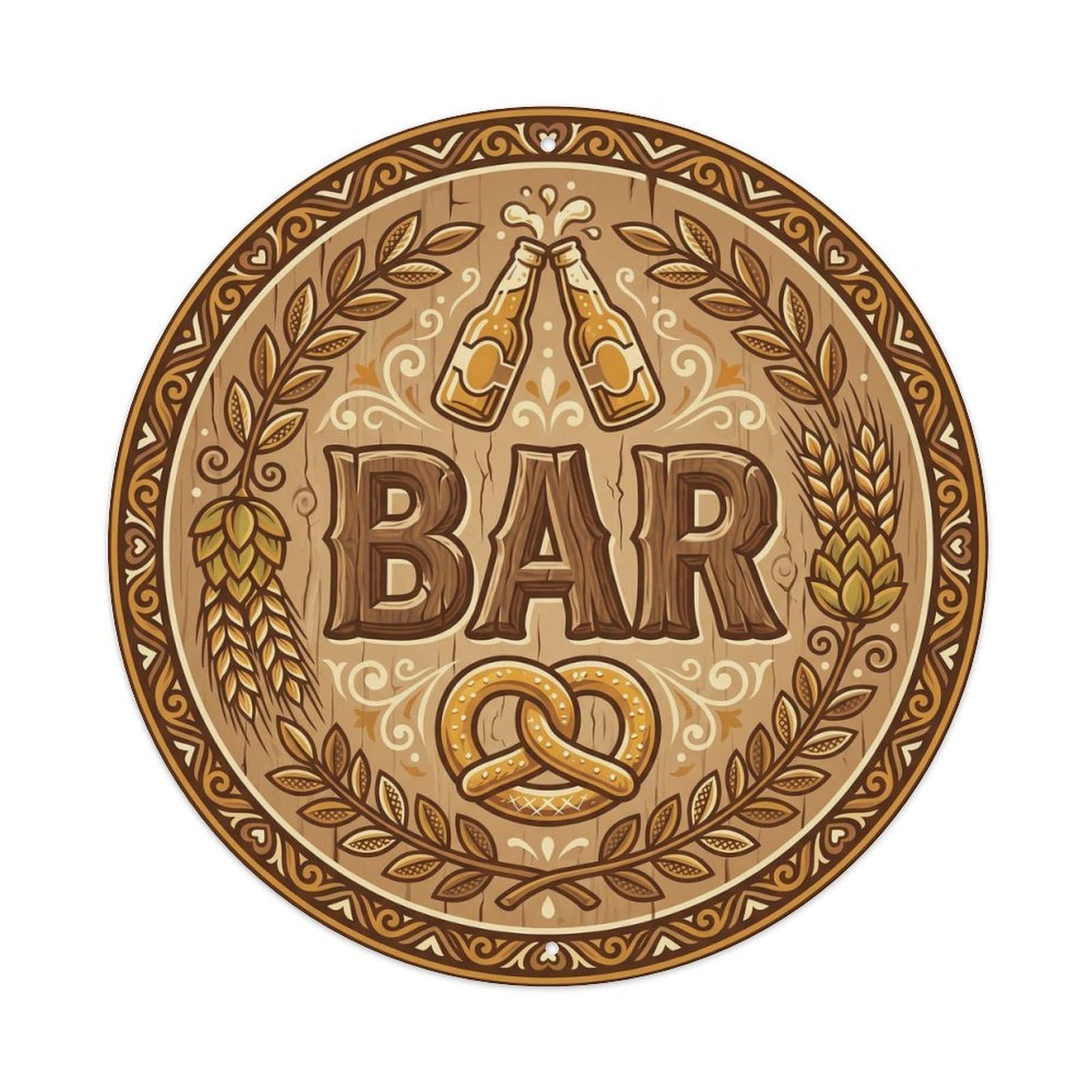 Vintage BAR Rustic Brewery Plate Metal Tin Sign Plaque Wall Decor for Cafe, Club, Garden Round Metal Poster 8x8Inch