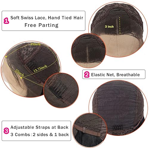 Miniatura 10 de Peluca de cabello largo negro Maycaur, pelo suelto, ondulado, sin pegamento, resistente al calor, sintético, con encaje frontal, pelucas paramujeres