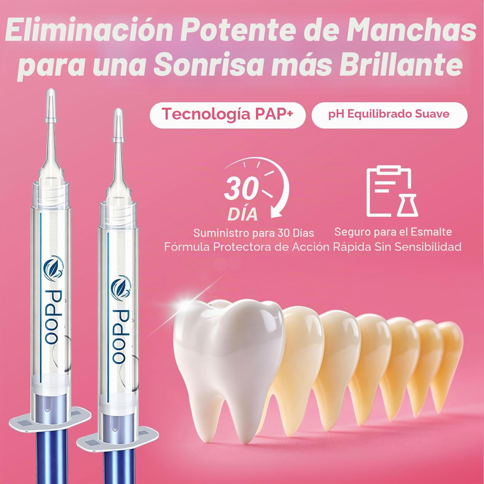 Lápiz Blanqueador Dental + Kit de Blanqueamiento con Férulas Inalámbricas - Eliminación Eficaz de Manchas de Café/Té - 5 Lápices Anti-sensibilidad - Teeth Whitening sin Dolor y Seguro para el Esmalte