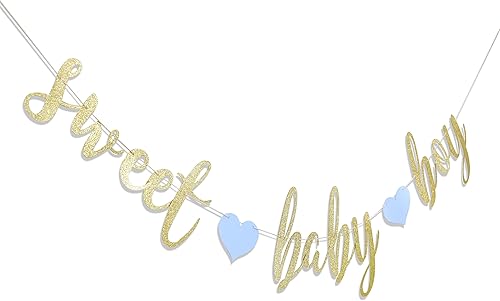 Miniatura 6 de Cartel de Sweet Baby Boy - It's a Boy, decoraciones de baby shower, decoración de revelación de género, guirnalda de letrero dorado con purpurina,
