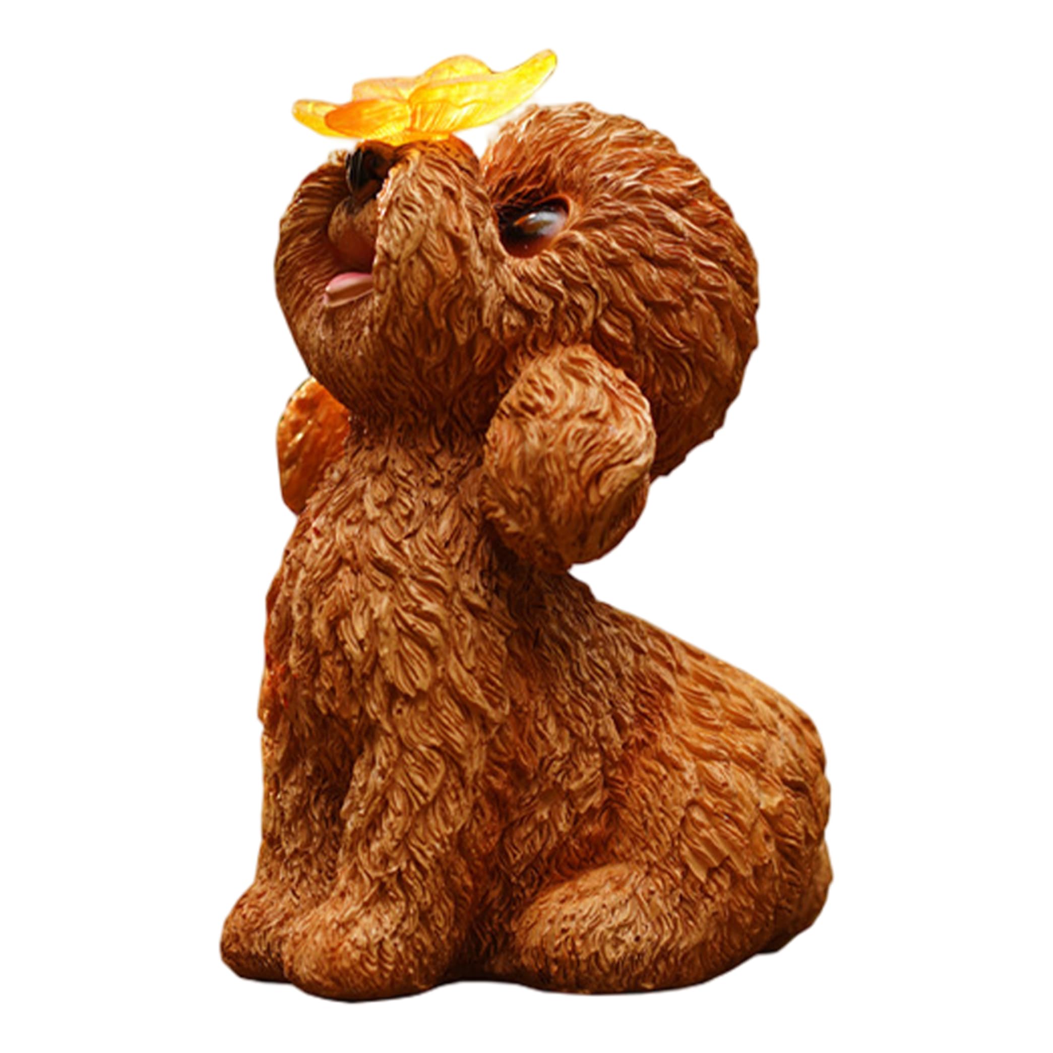 Bemonew Dog Statues Outdoor, Solar Garden Statue - Smart Light-control Dog Statue Outdoor, Cute Teddy Figurine With Butterfly Light For Yard Decor, Brown