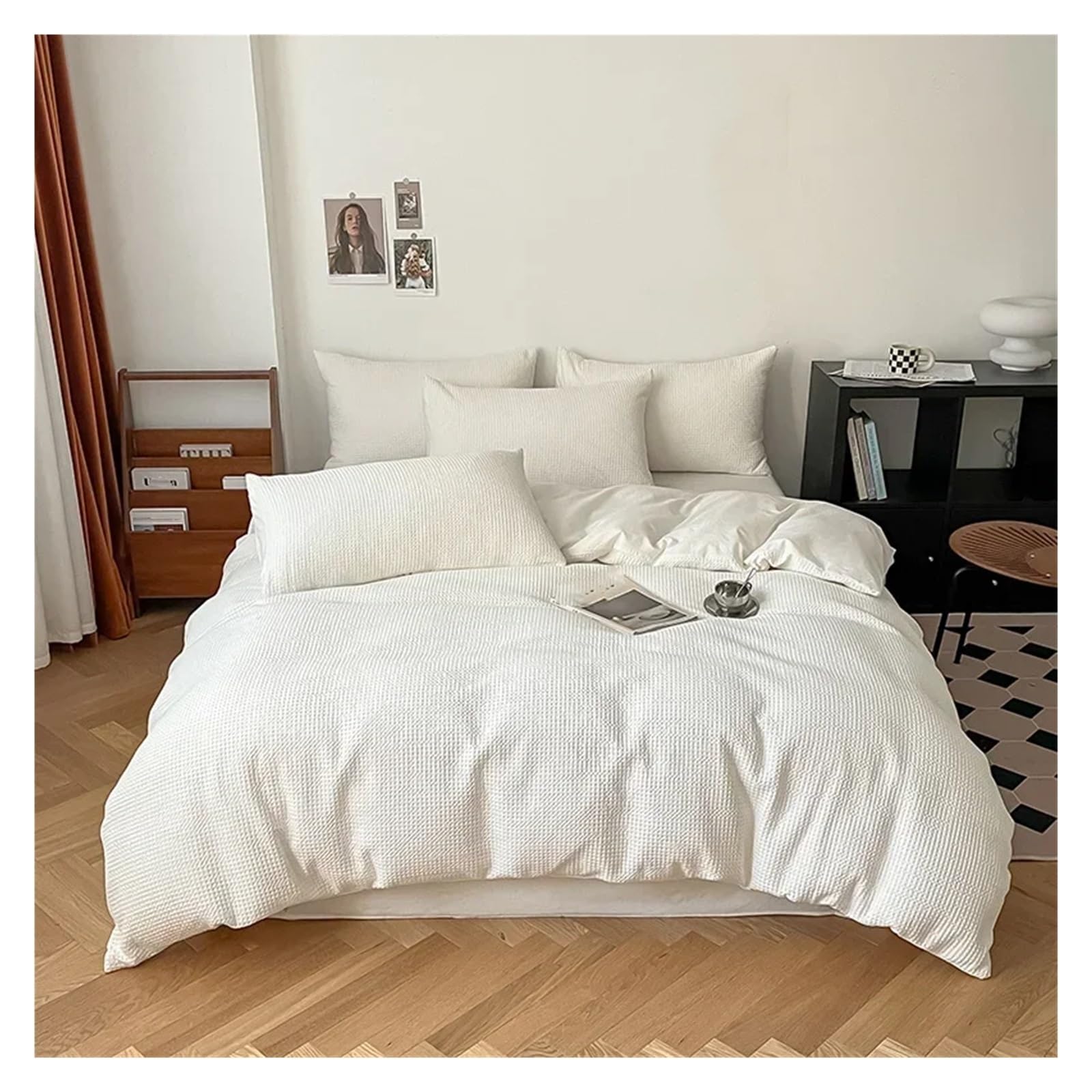 Parure de lit King coton blanc drap élastique housse de couette